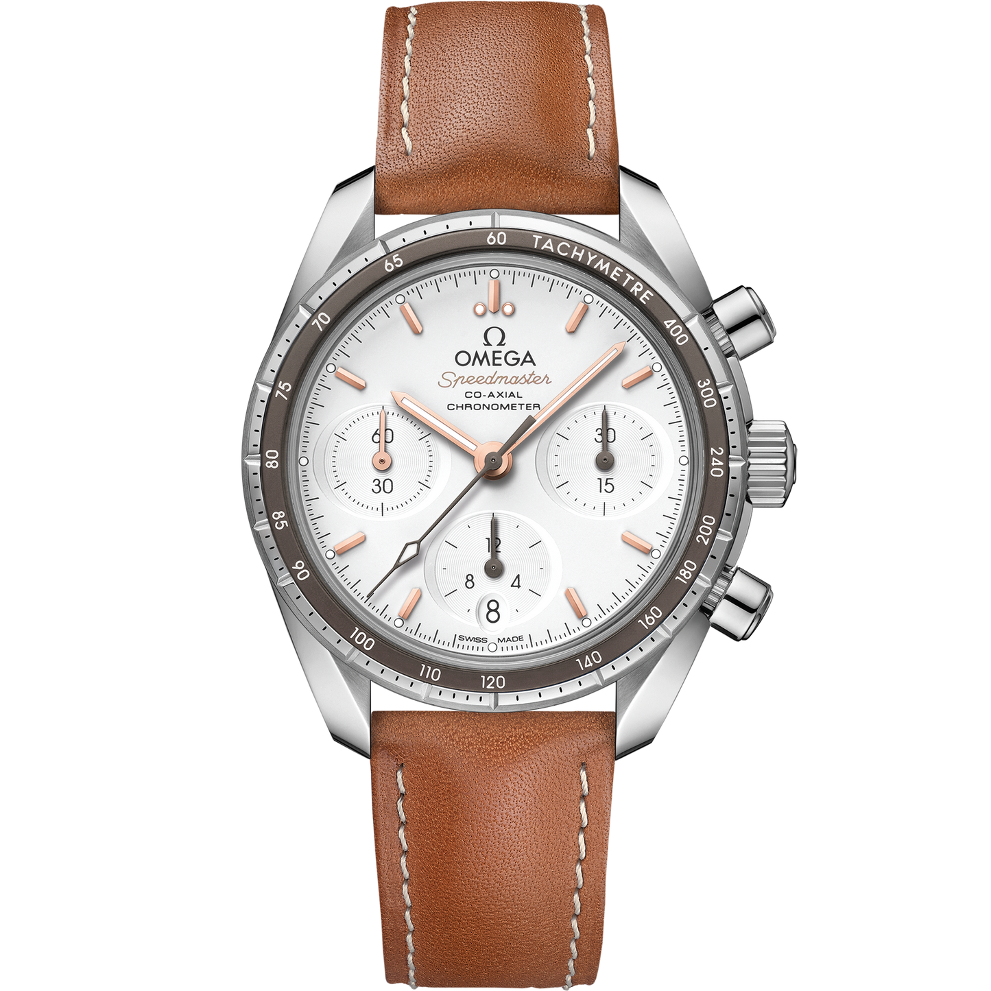 Speedmaster 38 mm, steel on leather strap - 324.32.38.50.02.001