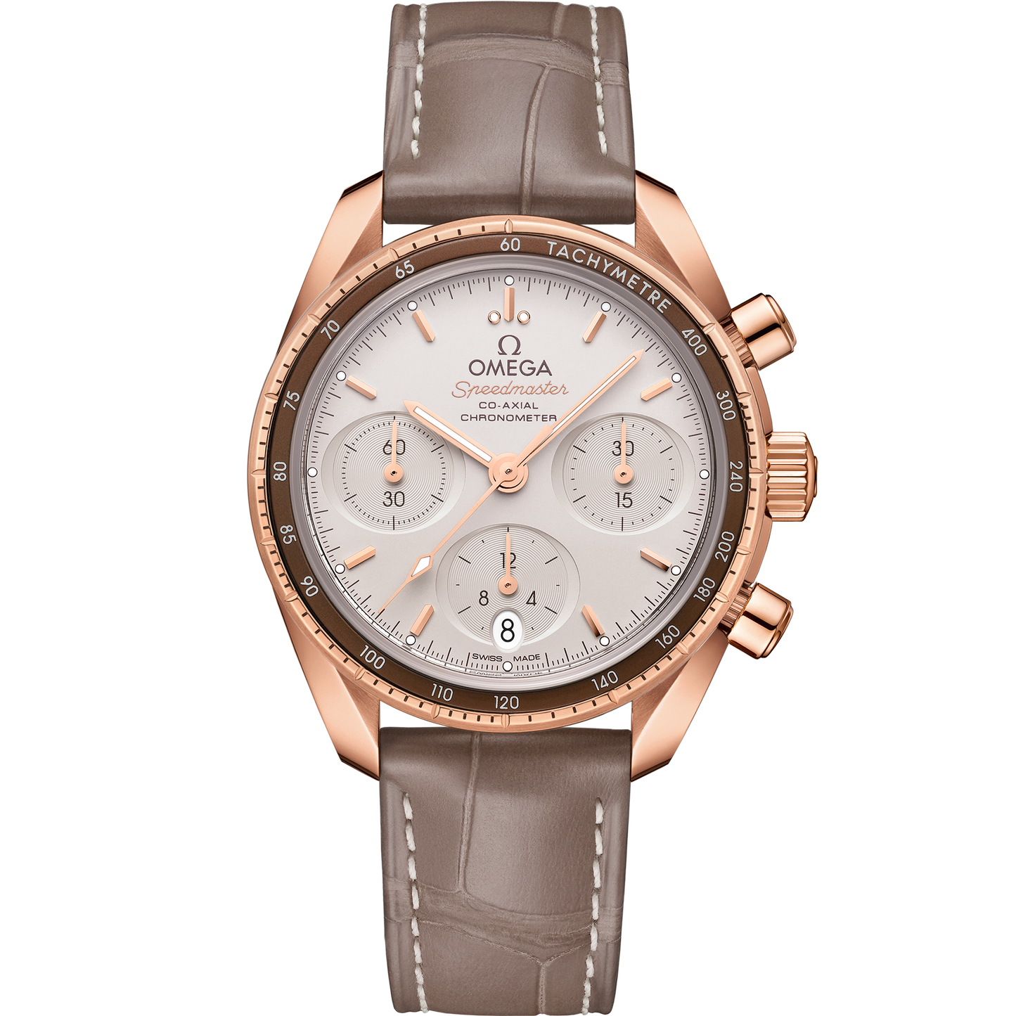 Speedmaster 38 mm, Sedna™ gold on leather strap - 324.63.38.50.02.003