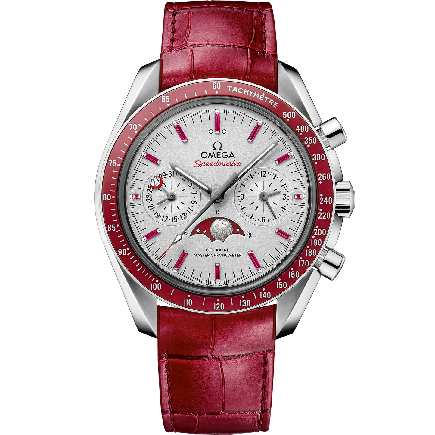Speedmaster Moonphase 44.25 mm, platinum on leather strap - 304.93.44.52.99.002