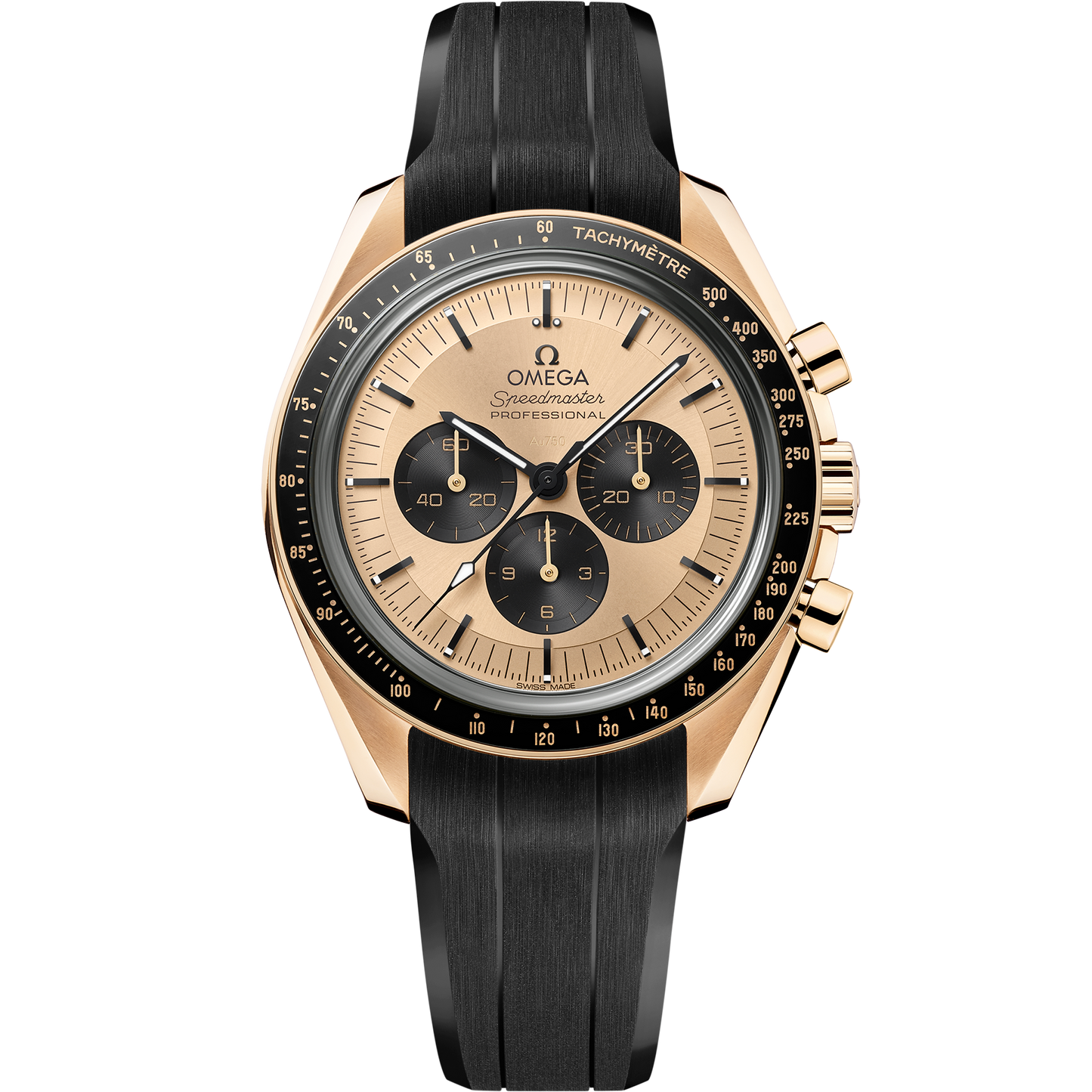 Speedmaster Moonwatch Professional 42 mm, Moonshine™ gold on rubber strap - 310.62.42.50.99.001