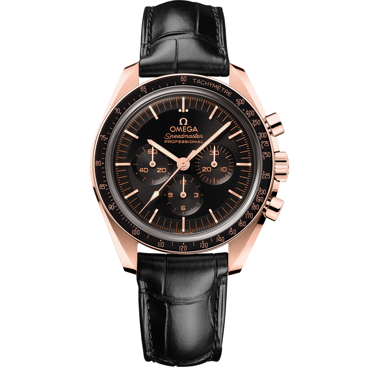 Speedmaster Moonwatch Professional 42 mm, Sedna™ gold on leather strap - 310.63.42.50.01.001