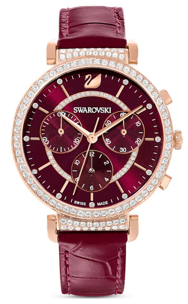 Swarovski Passage Chrono watch, Swiss Made, Leather strap, Red, Crystals — product photo (5580345)