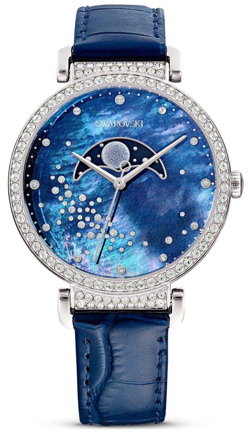 Swarovski Passage Moon Phase watch, Swiss Made, Metal bracelet, Blue, Crystals — product photo (5613320)