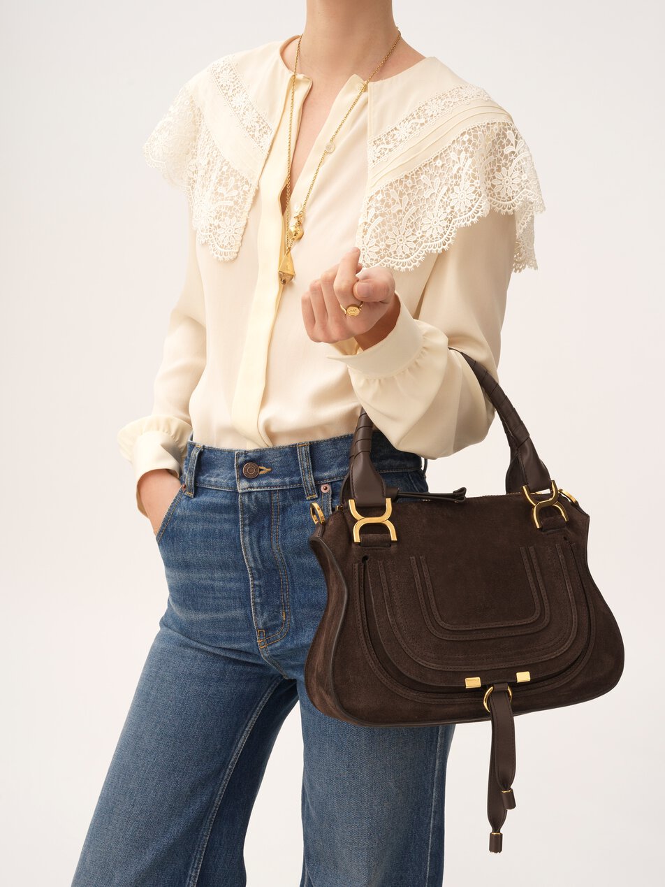 CHLOE Small Marcie bag in suede leather Kohl Brown by CHLOE