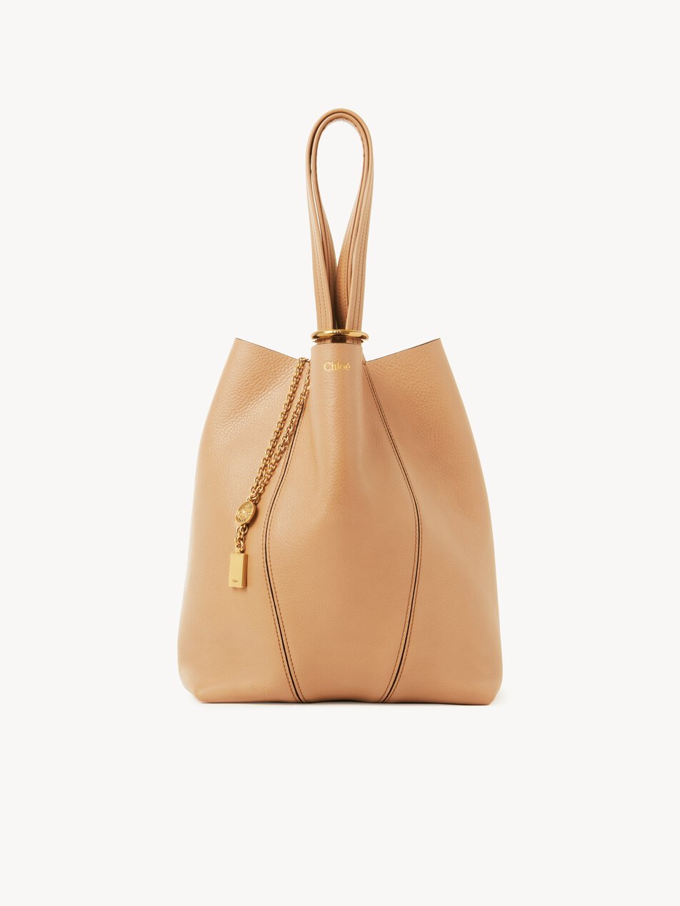 CHLOE Spin tote bag in grained leather Milky Brown by CHLOE