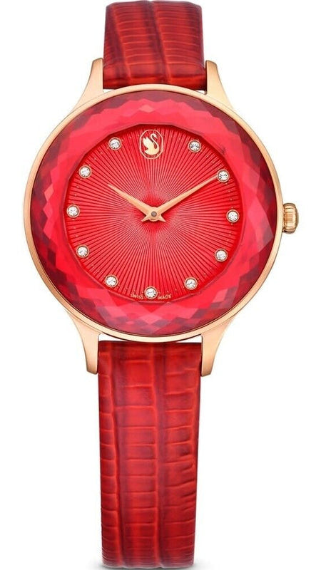 Swarovski Octea nova watch, Leather strap, Red, Stainless Steel — product photo (5650002)