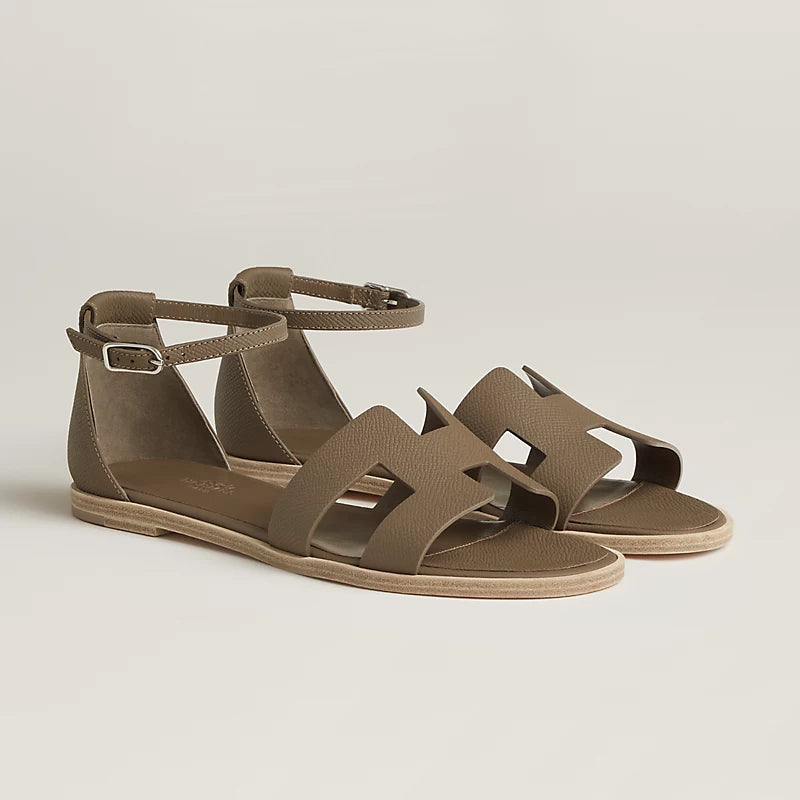 Hermes Santorini Sandals – Epsom Calfskin (Etoupe) - Zeuskicks