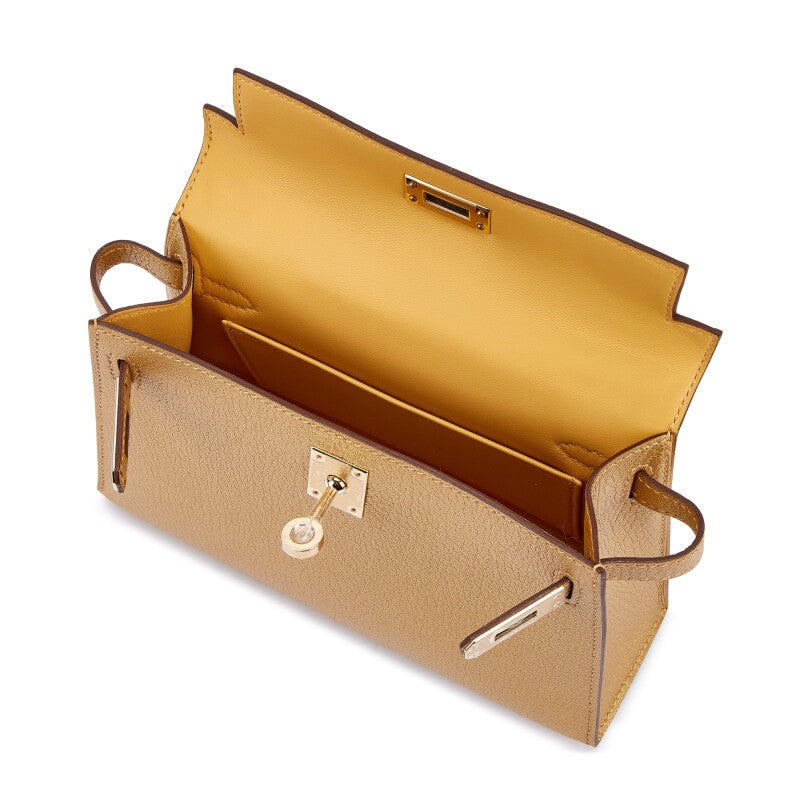 Hermès Dore Chèvre Chamkilight Metallic Mini Kelly II with Permabrass Hardware