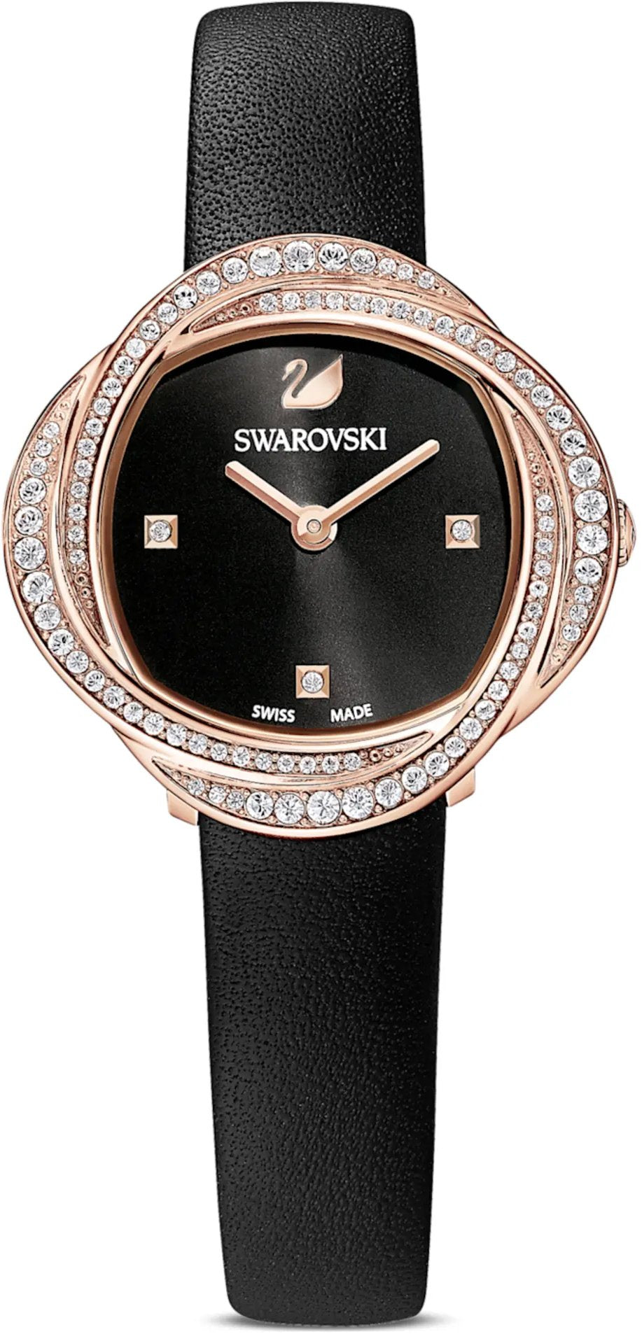 Swarovski Crystal Flower watch, Swiss Made, Leather strap, Black, Rose gold-tone finish — product photo (5552421)