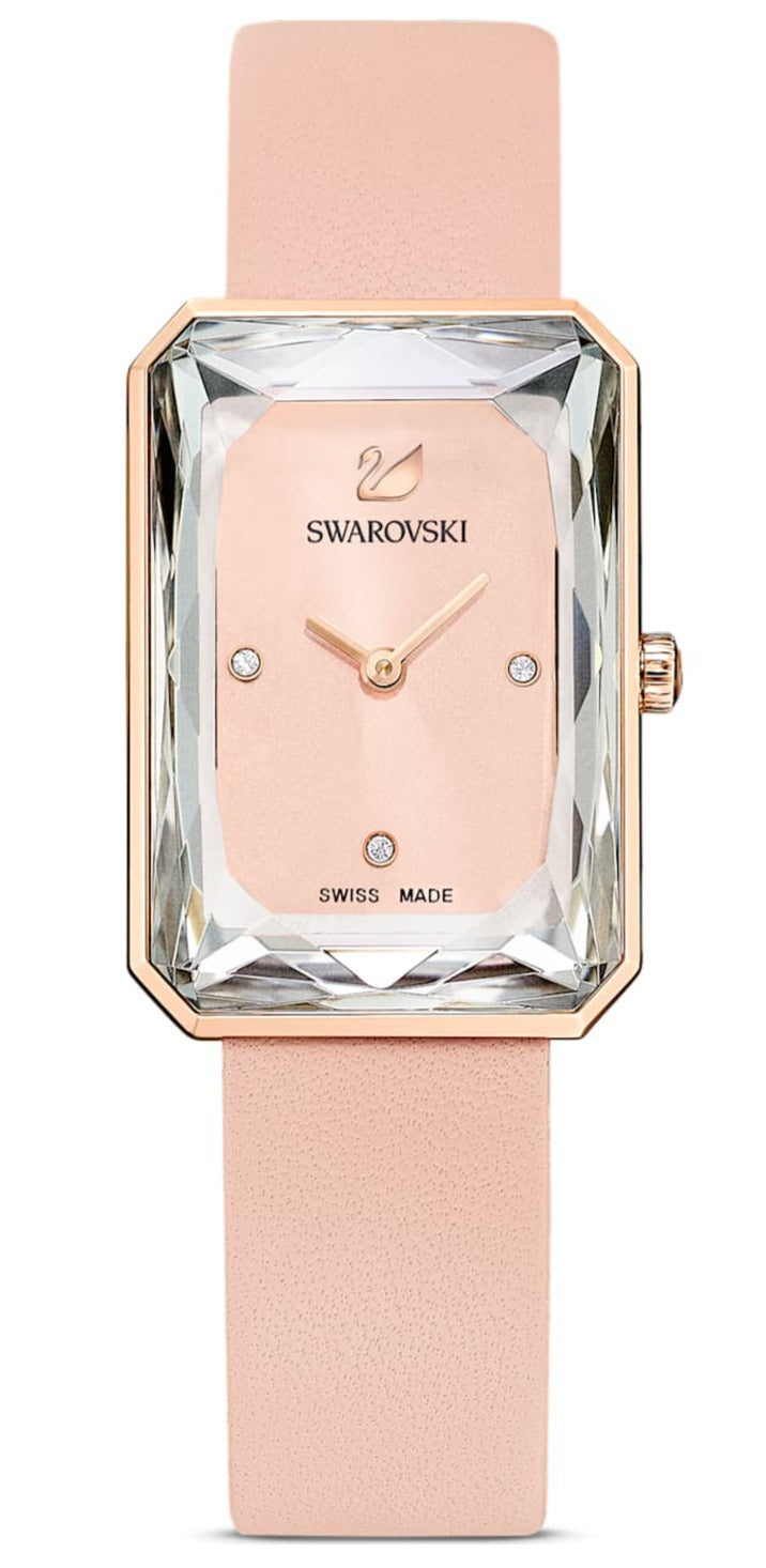 Swarovski Uptown watch, Swiss Made, Leather strap, Pink, Rose gold-tone finish — product photo (5547719)
