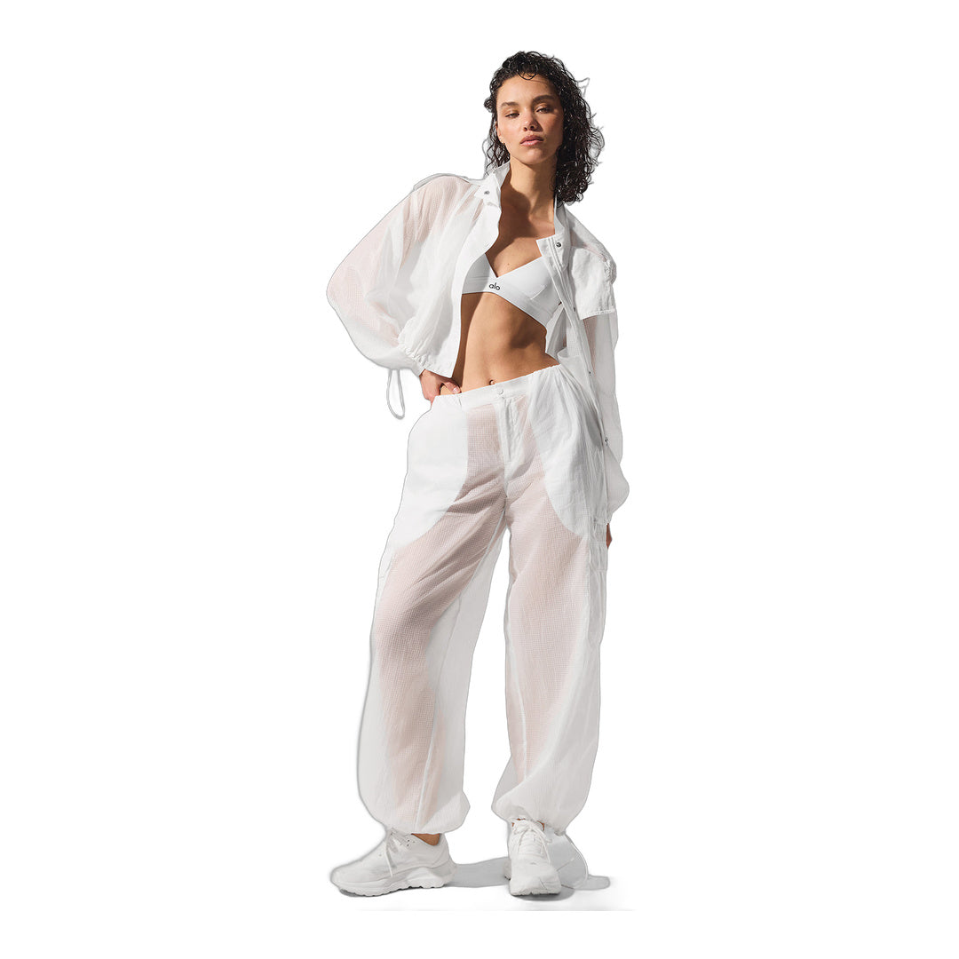 alo Cropped Game Time Full Zip Jacket - White by Alo Yoga