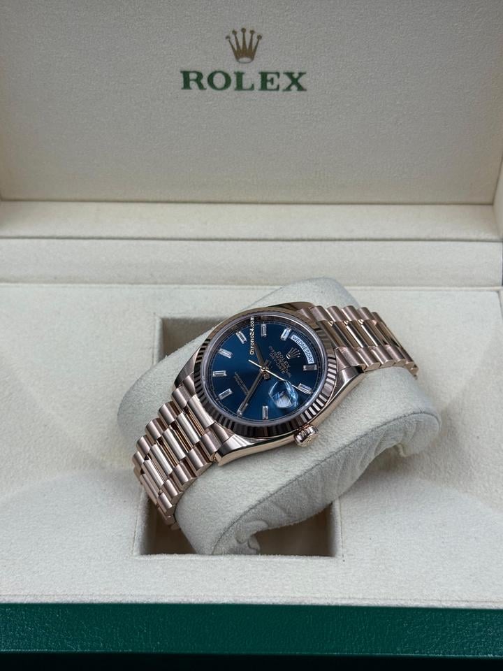 Men’s Rolex Day-Date 36 Ref. 128235 Rose Gold Blue Baguette Dial Automatic Watch