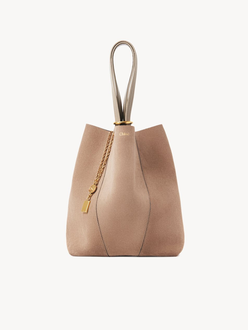 CHLOE Spin tote bag in suede leather Motty Grey by CHLOE