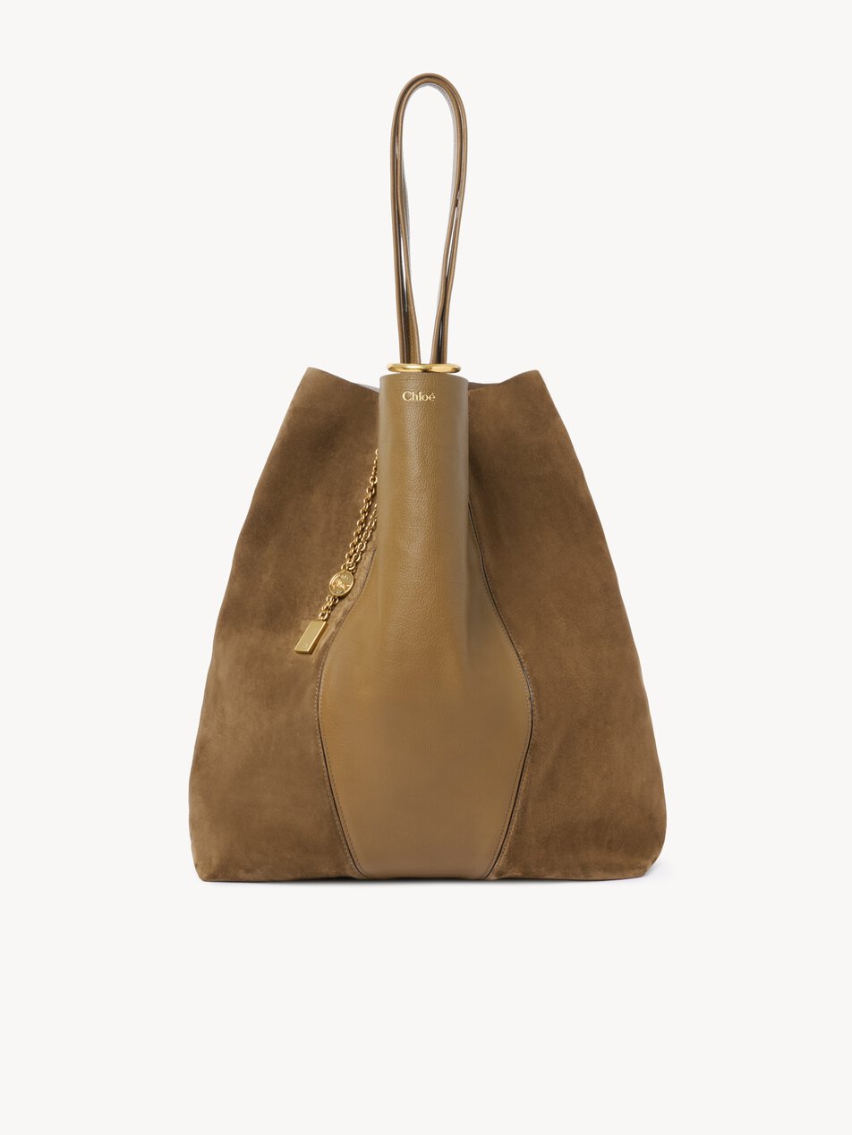 CHLOE Large Chloé Spin tote bag in grained & suede leather Dark Khaki by CHLOE