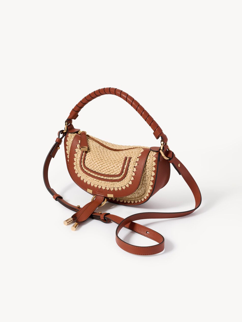 CHLOE Mini Marcie shoulder bag in raffia-effect Clay Brown by CHLOE