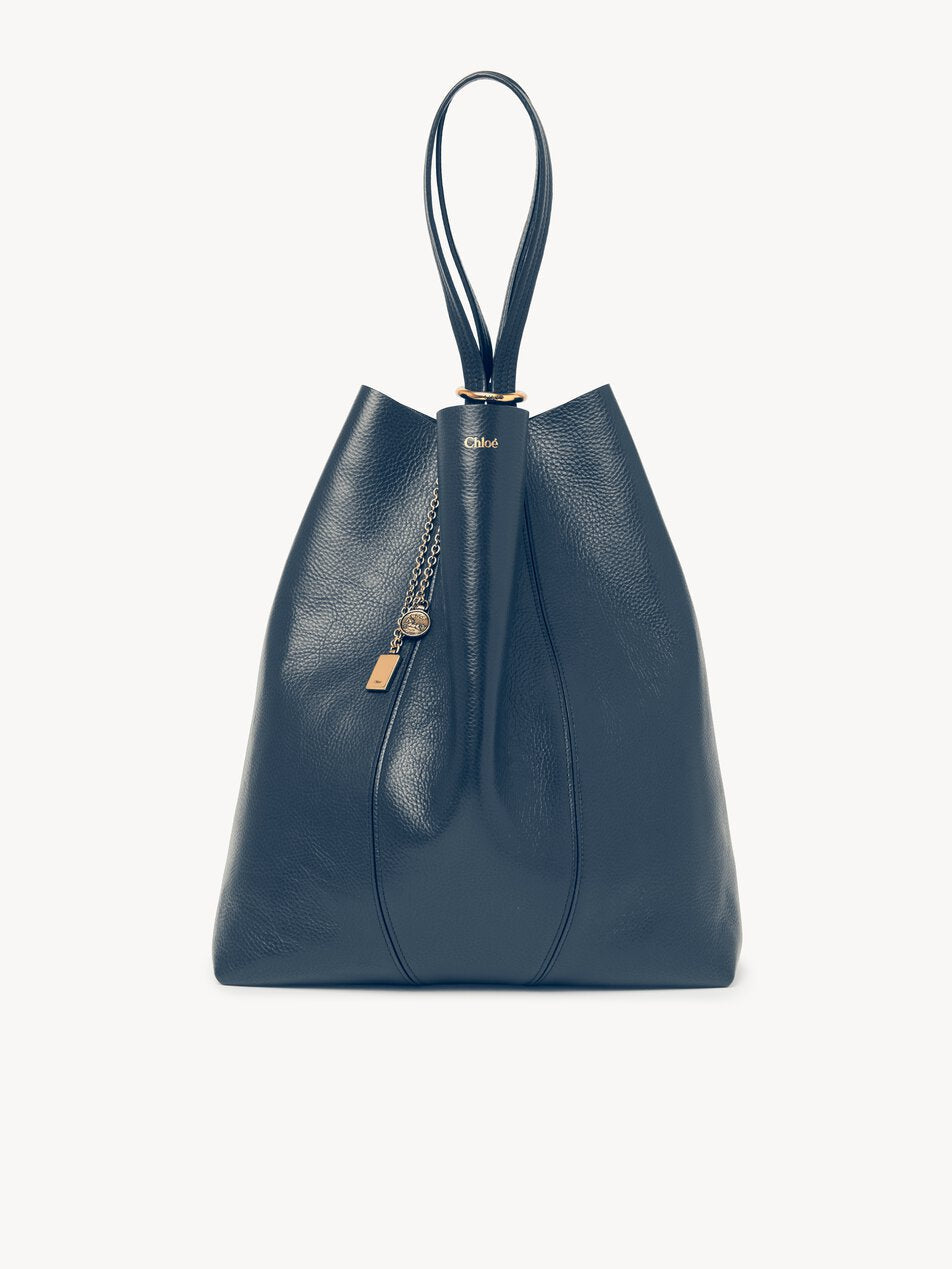 CHLOE Large Chloé Spin tote bag in grained leather Tapestry Blue by CHLOE
