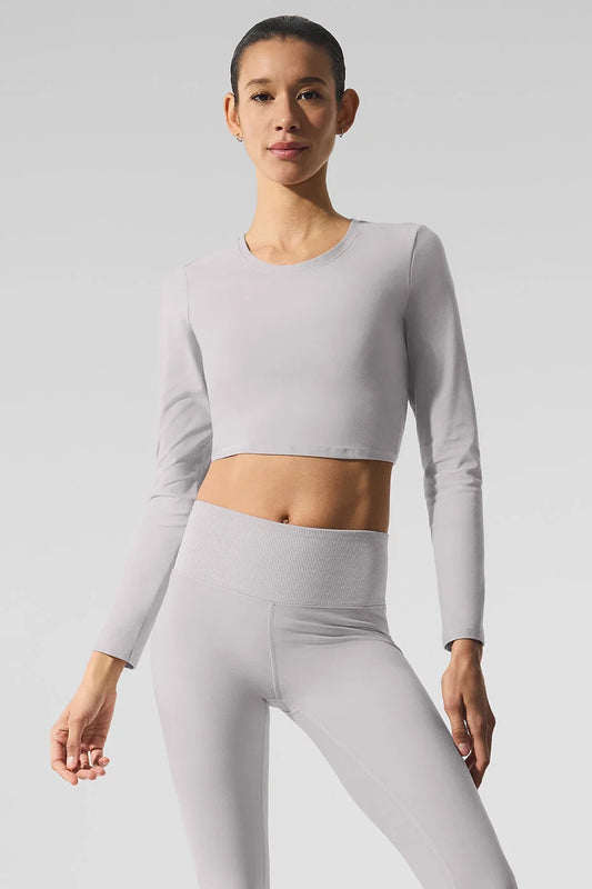 Washed Alosoft Crop Finesse Long Sleeve – Grey Sky Wash (W3601R): A Complete Style & Fit Guide