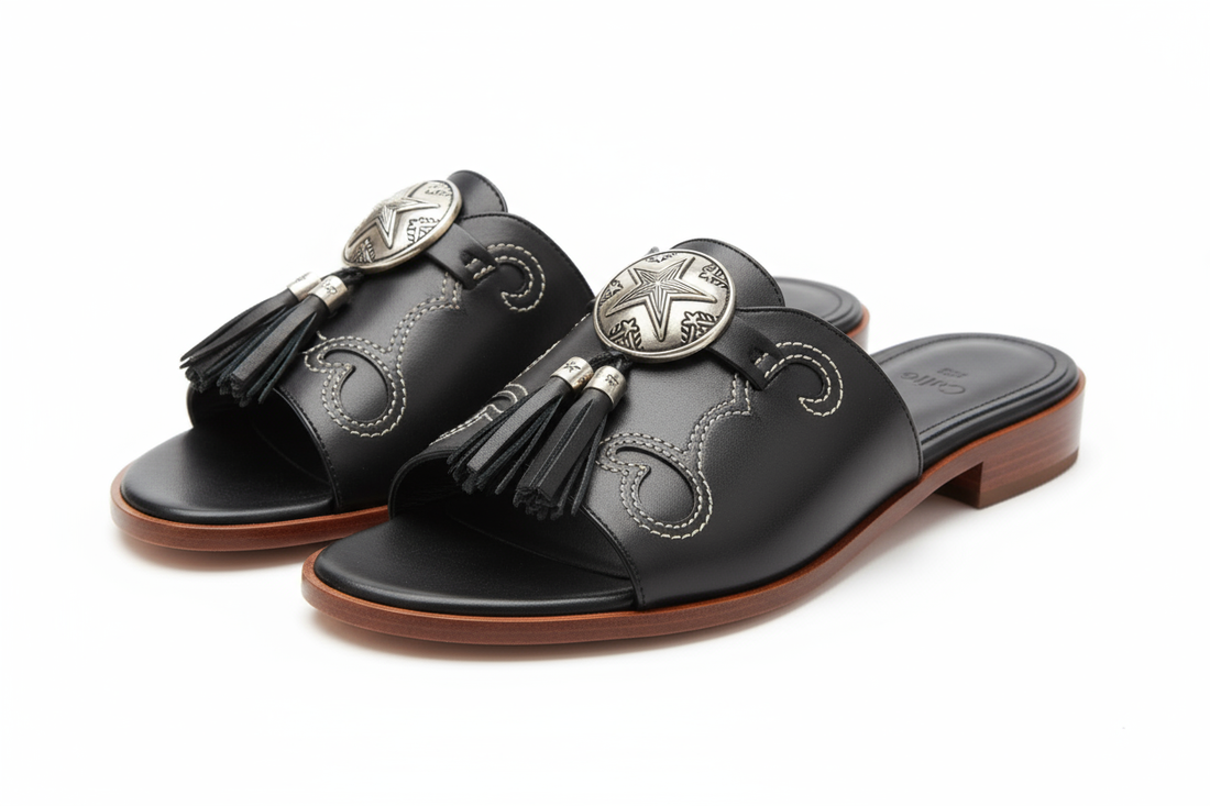 Chloé Black Leather Western Slides: Effortless French Chic Meets Western Flair