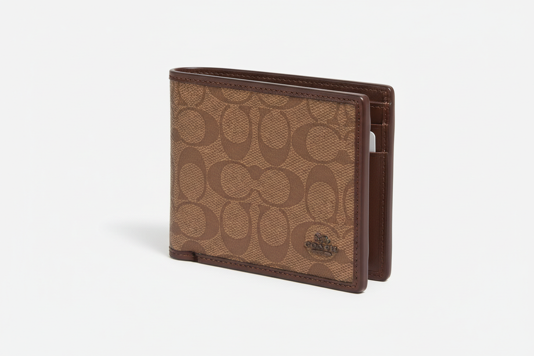 Coach Outlet Compact Billfold Wallet in Signature Canvas Mahogany: A Perfect Blend of Style, Durability & Everyday Functionality