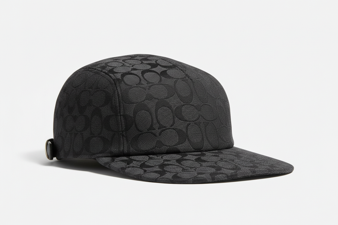 Coach Signature Jacquard Flat Brim Cap (Charcoal Black, Medium/Large): Modern Luxury Meets Streetwear Style