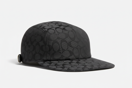 Coach Signature Jacquard Flat Brim Cap (Charcoal Black, Medium/Large): Modern Luxury Meets Streetwear Style