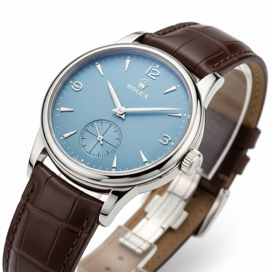 Men’s Rolex 1908 52506 39 mm Platinum Leather Strap Automatic Watch – Ice Blue Dial: The Ultimate Expression of Luxury and Precision