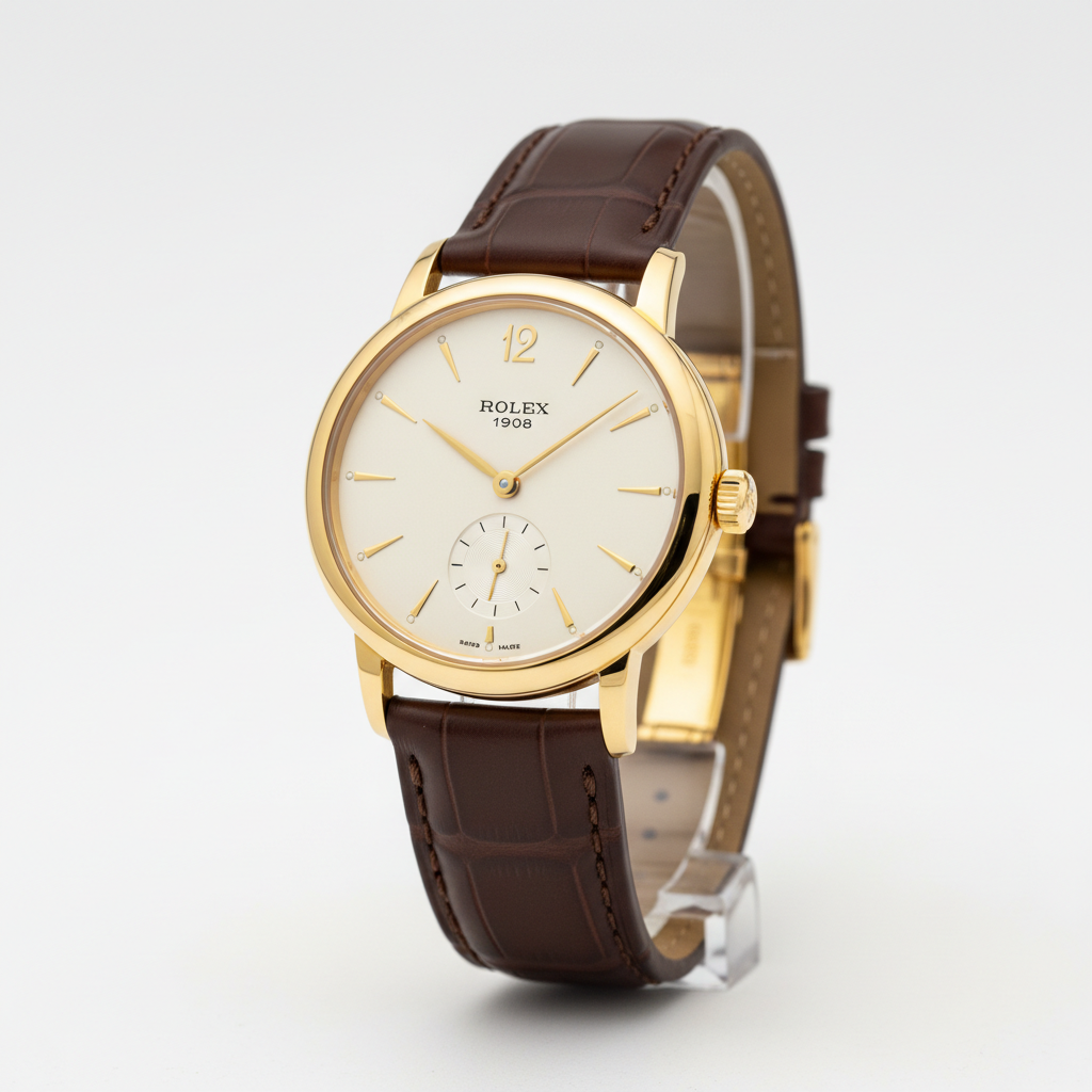 Men's Rolex 1908 52508 39mm Yellow Gold Leather Strap Automatic Watch – Timeless Luxury Meets Modern Precision
