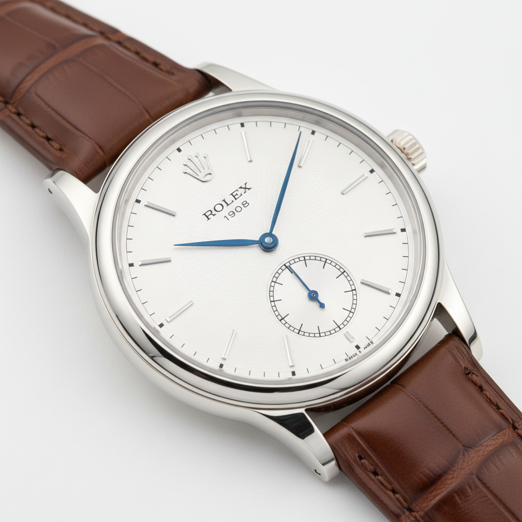 ⌚ Men’s Rolex 1908 52509 39 mm White Gold Leather Strap Automatic Watch – Luxury Redefined