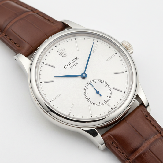 ⌚ Men’s Rolex 1908 52509 39 mm White Gold Leather Strap Automatic Watch – Luxury Redefined