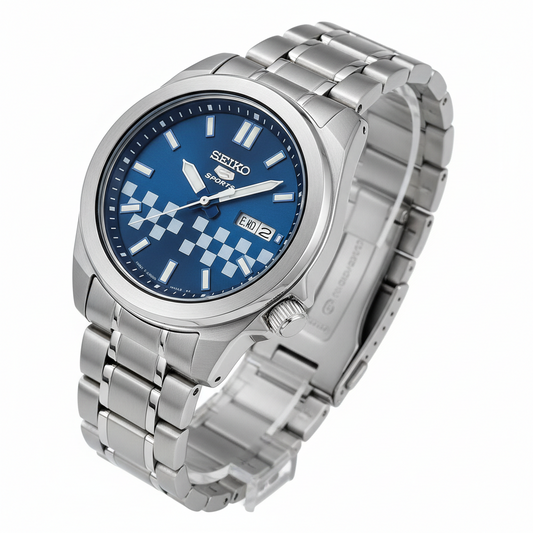 Men’s Seiko 5 Sports Petrol Blue ‘Checker Flag’ Special Edition SRPK65K1: Racing Spirit Meets Everyday Performance