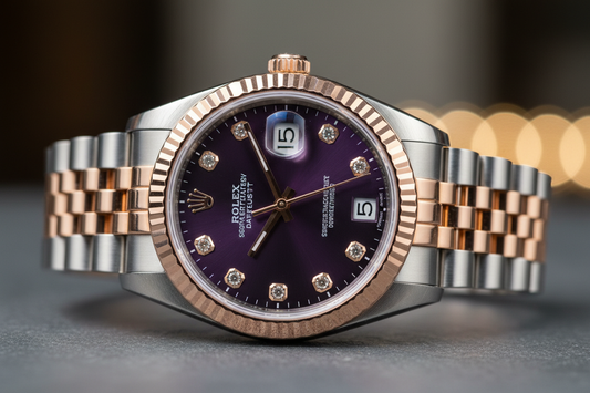 Rolex Datejust 31mm Rose Gold Steel Diamond Purple Dial Jubilee