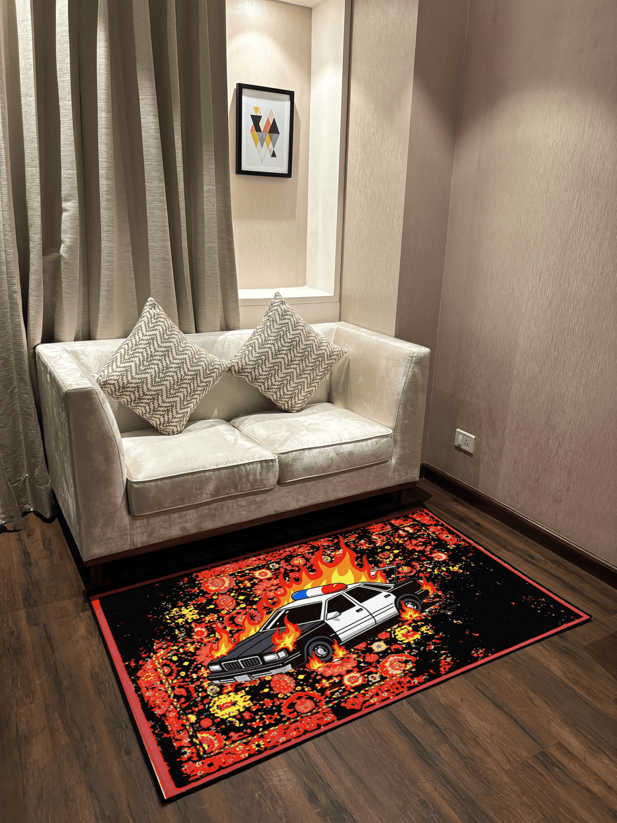 Burning Car traditional design Washable Custom Rug by THE DRIP CO. RUGS
