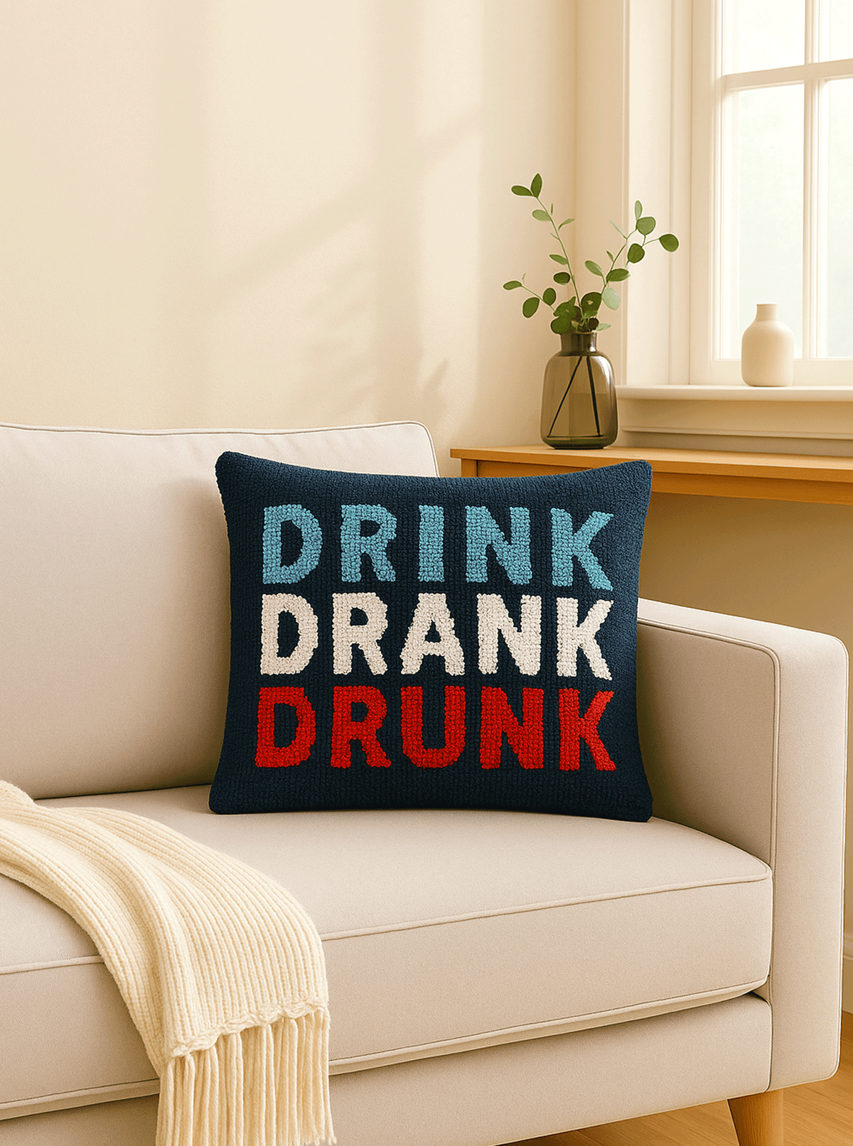 Drink Drank Drunk cushion cover by THE DRIP CO. RUGS