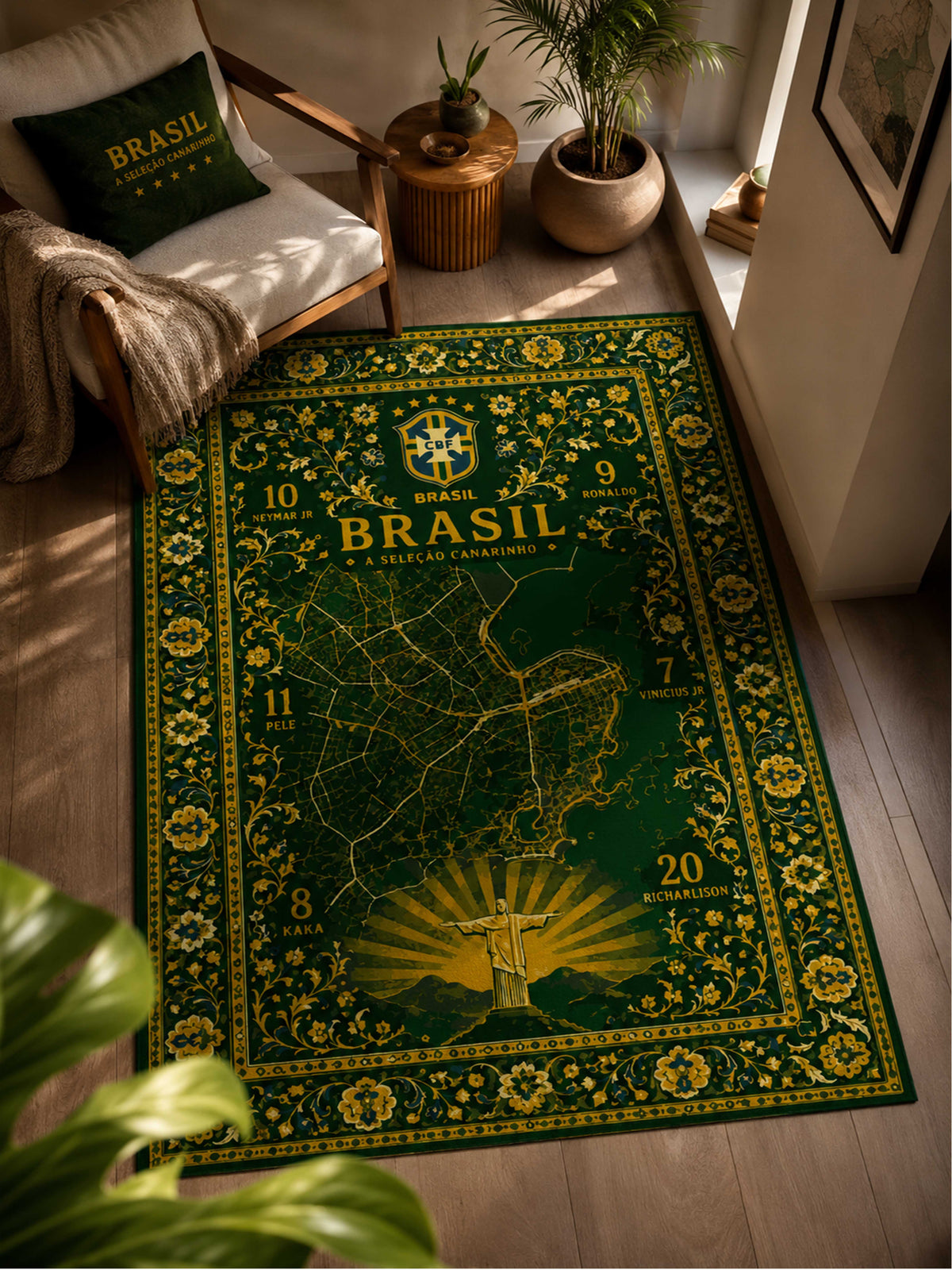 Brazil Football Traditional Washable Rug by THE DRIP CO. RUGS