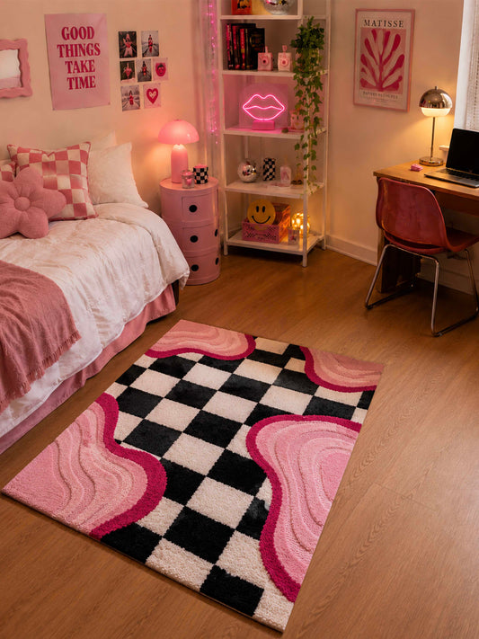 Melted Checkerboard machine made rug by THE DRIP CO. RUGS