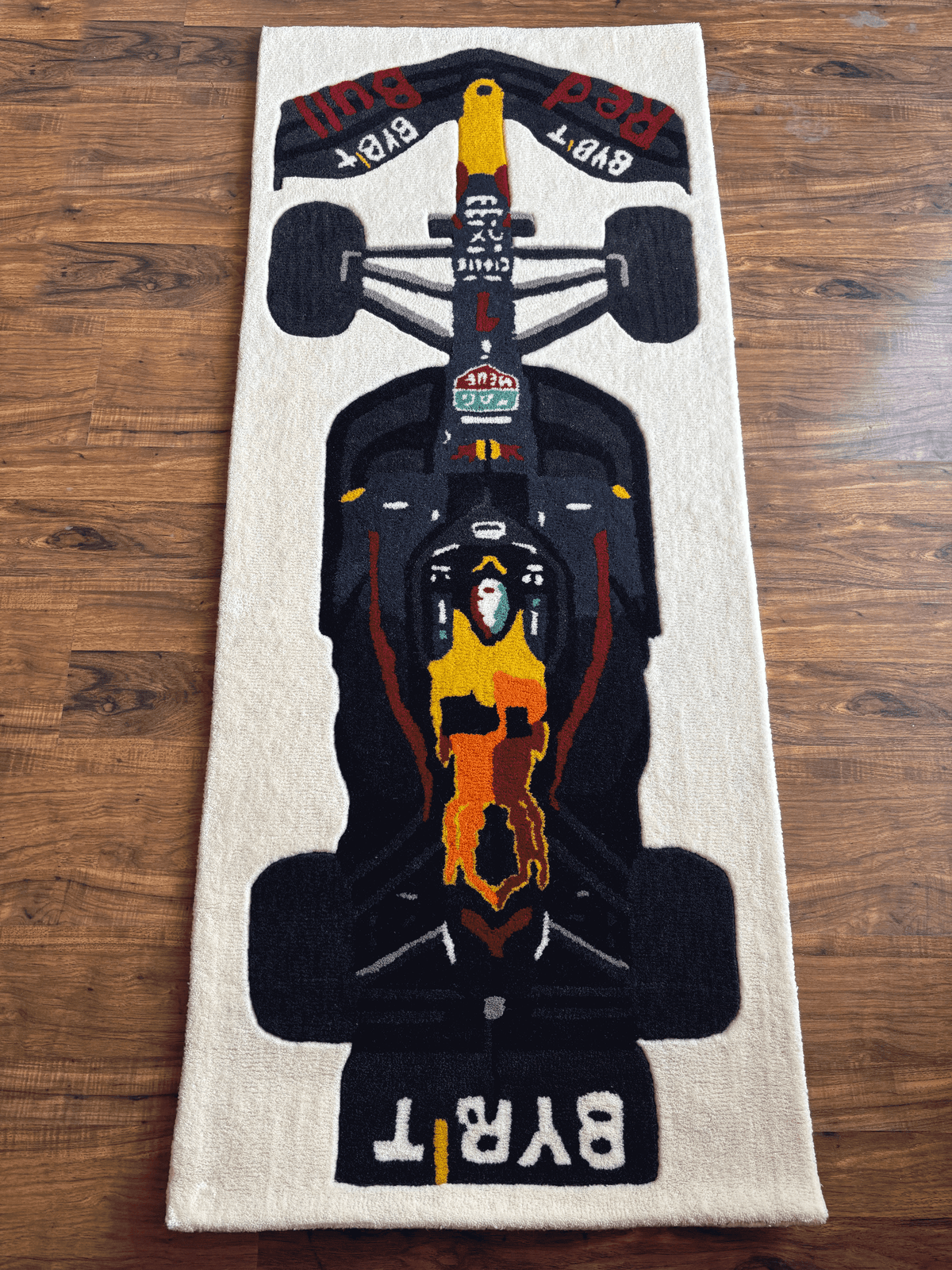 F1 Redbull inspired Racing Car hand tufted Custom Rug by THE DRIP CO. RUGS