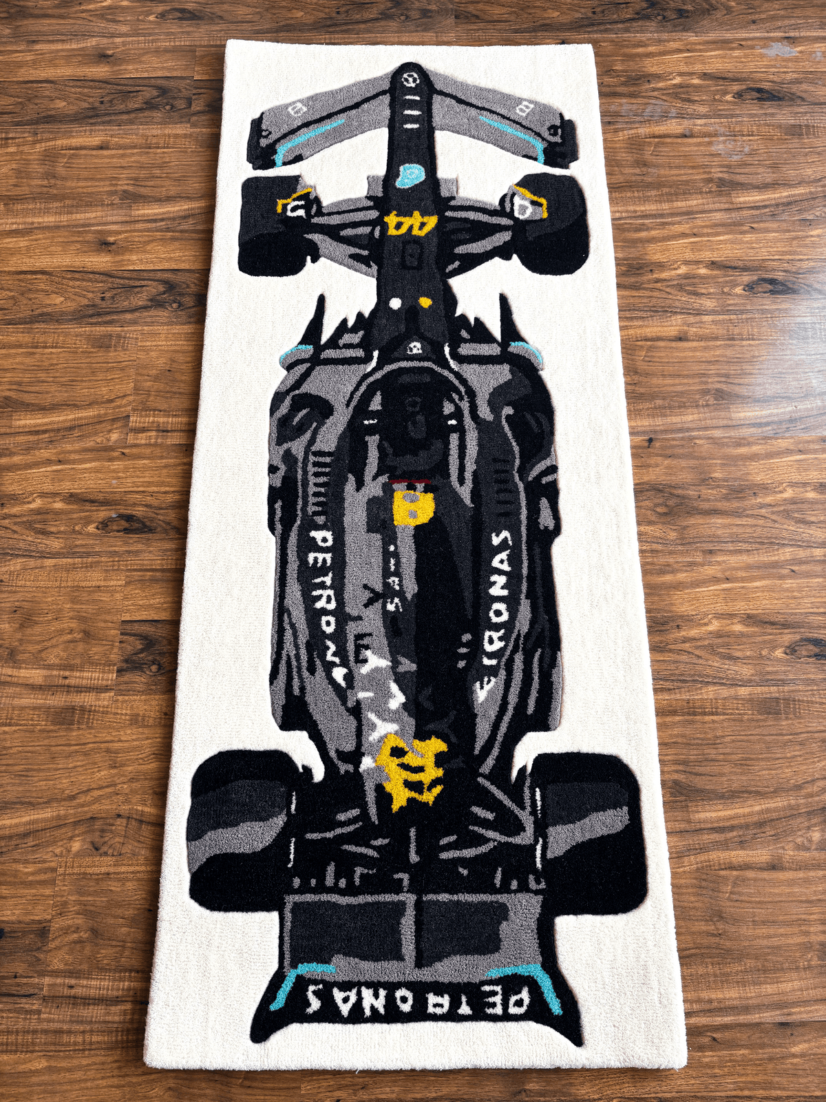 F1 Mercedes inspired Racing Car hand tufted Custom Rug by THE DRIP CO. RUGS