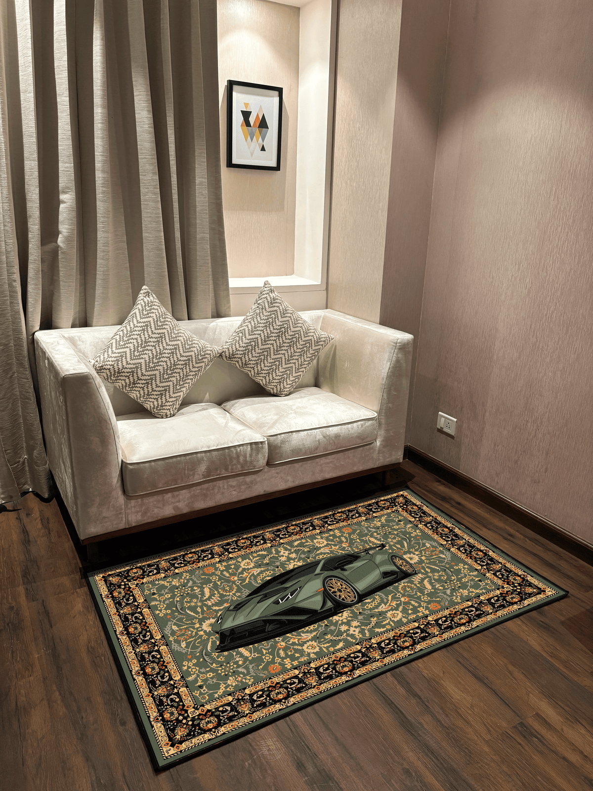 Green Lambo traditional design Washable Custom Rug by THE DRIP CO. RUGS
