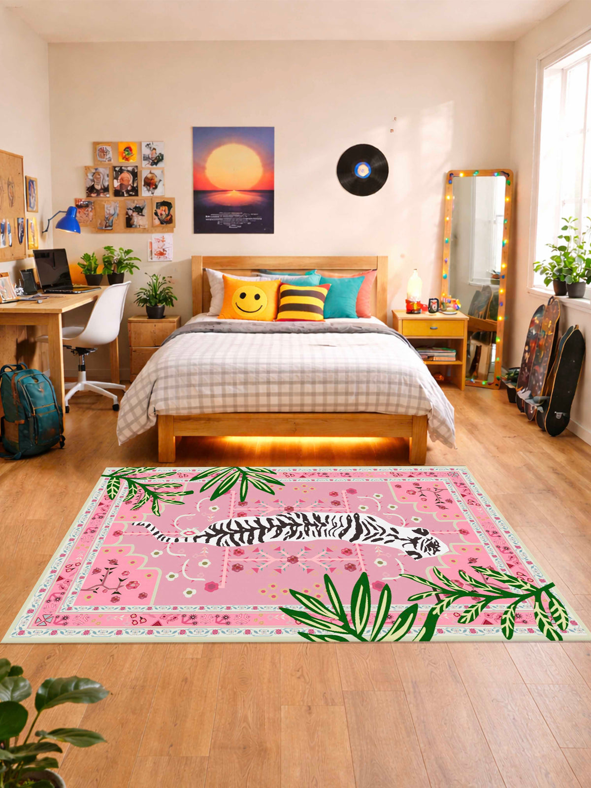 Pink tiger jungle design Washable Custom Rug by THE DRIP CO. RUGS