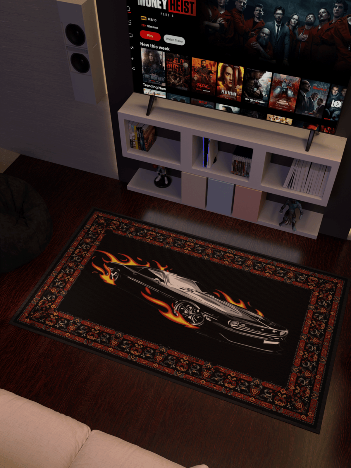 Black Fire car traditional design Washable Custom Rug by THE DRIP CO. RUGS