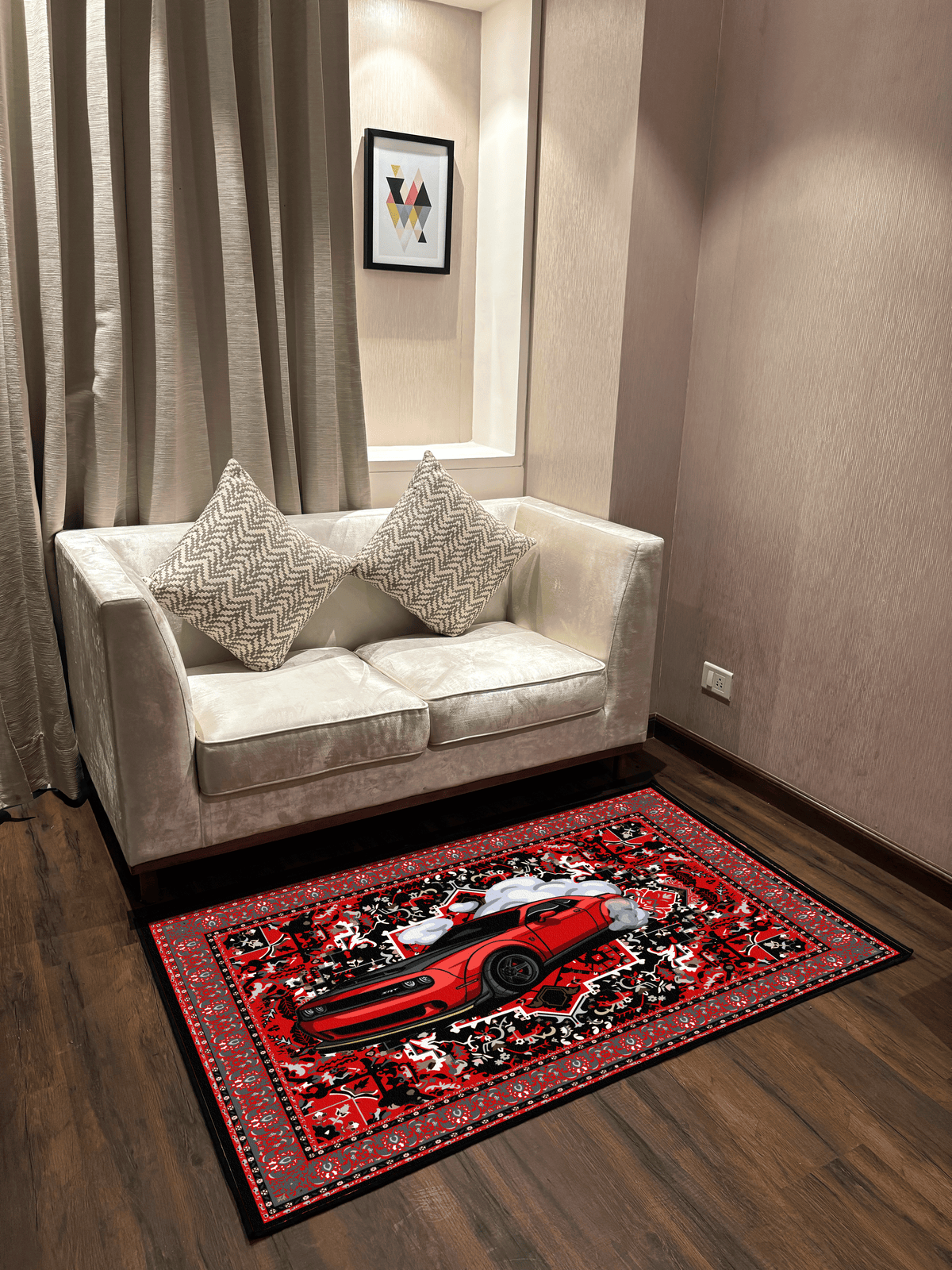 Red challenger traditional design Washable Custom Rug by THE DRIP CO. RUGS