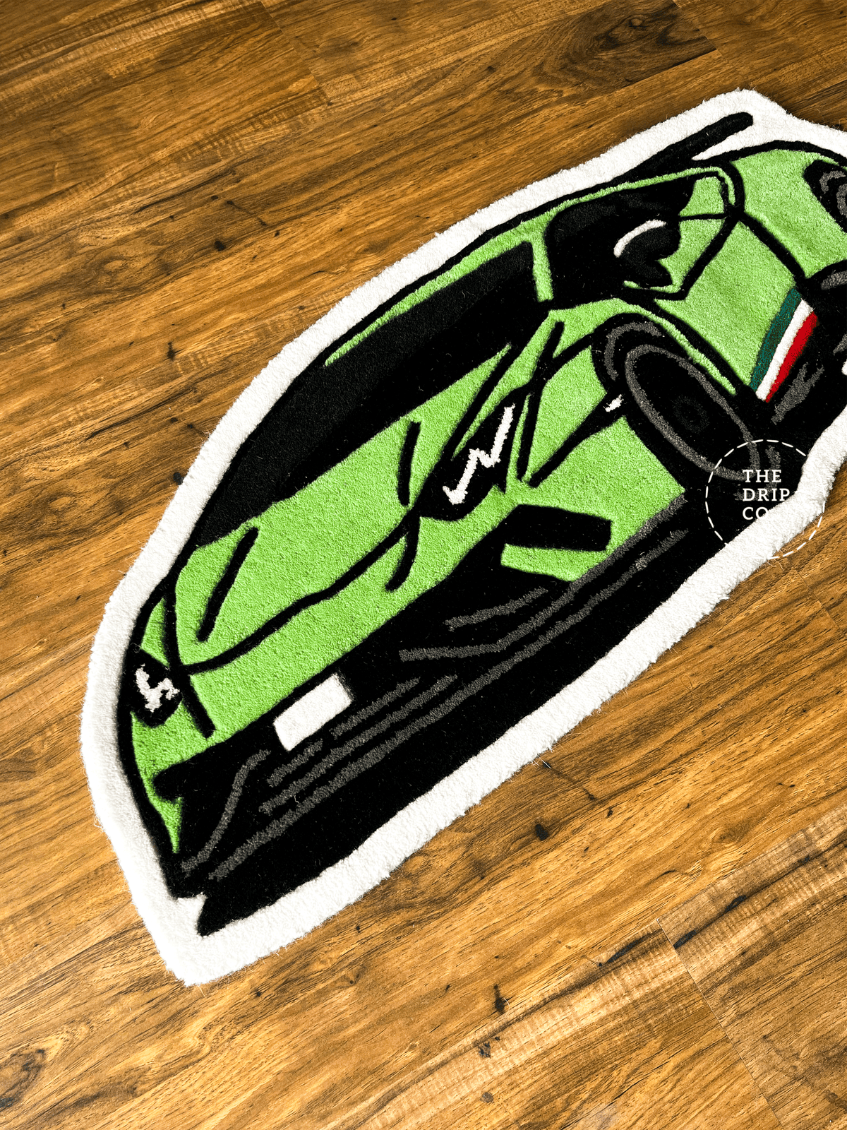 Green Sports Car  Hand Tufted Custom Rug by THE DRIP CO. RUGS