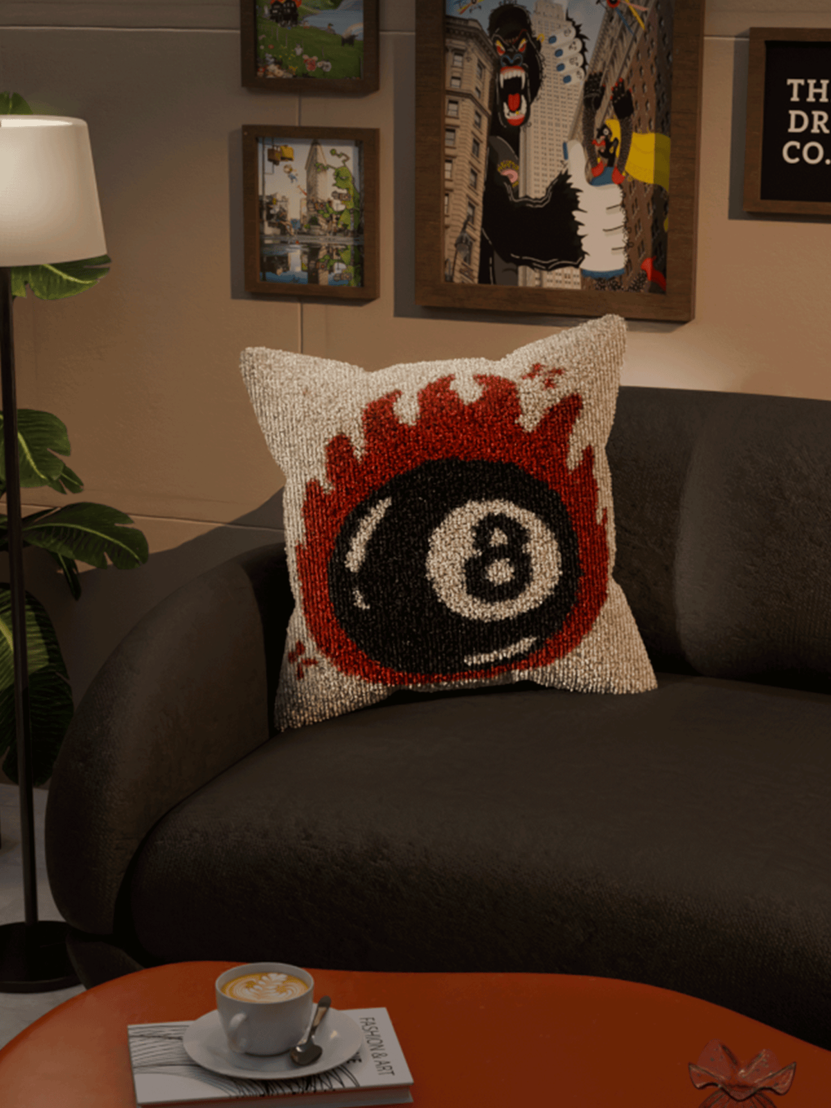 8 Ball Fire cushion cover by THE DRIP CO. RUGS