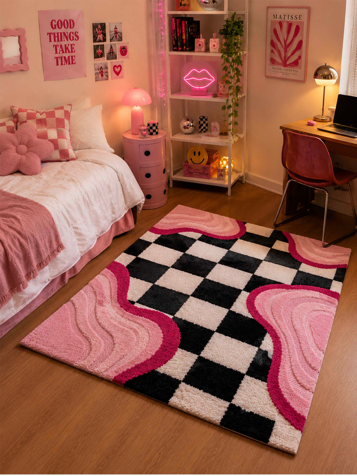 Melted Checkerboard machine made rug by THE DRIP CO. RUGS