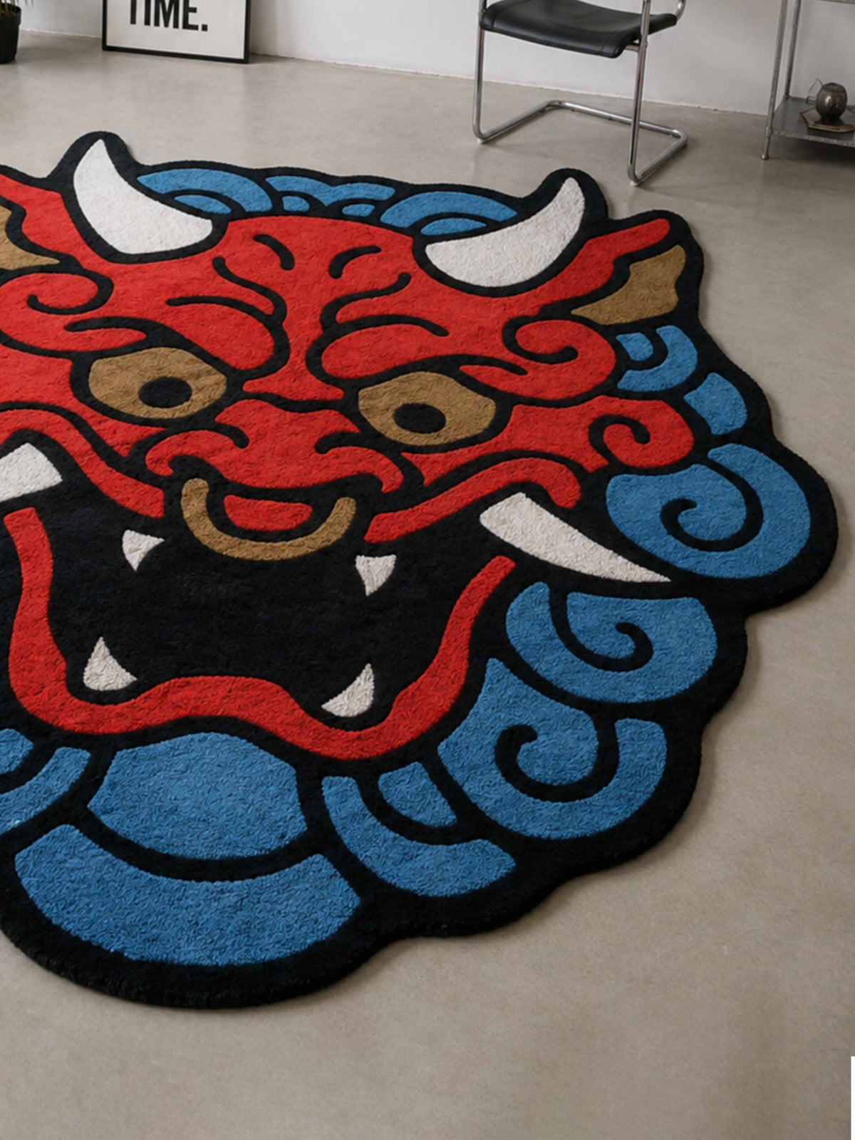 Red & blue dragon Face Hand Tufted Rug by THE DRIP CO. RUGS