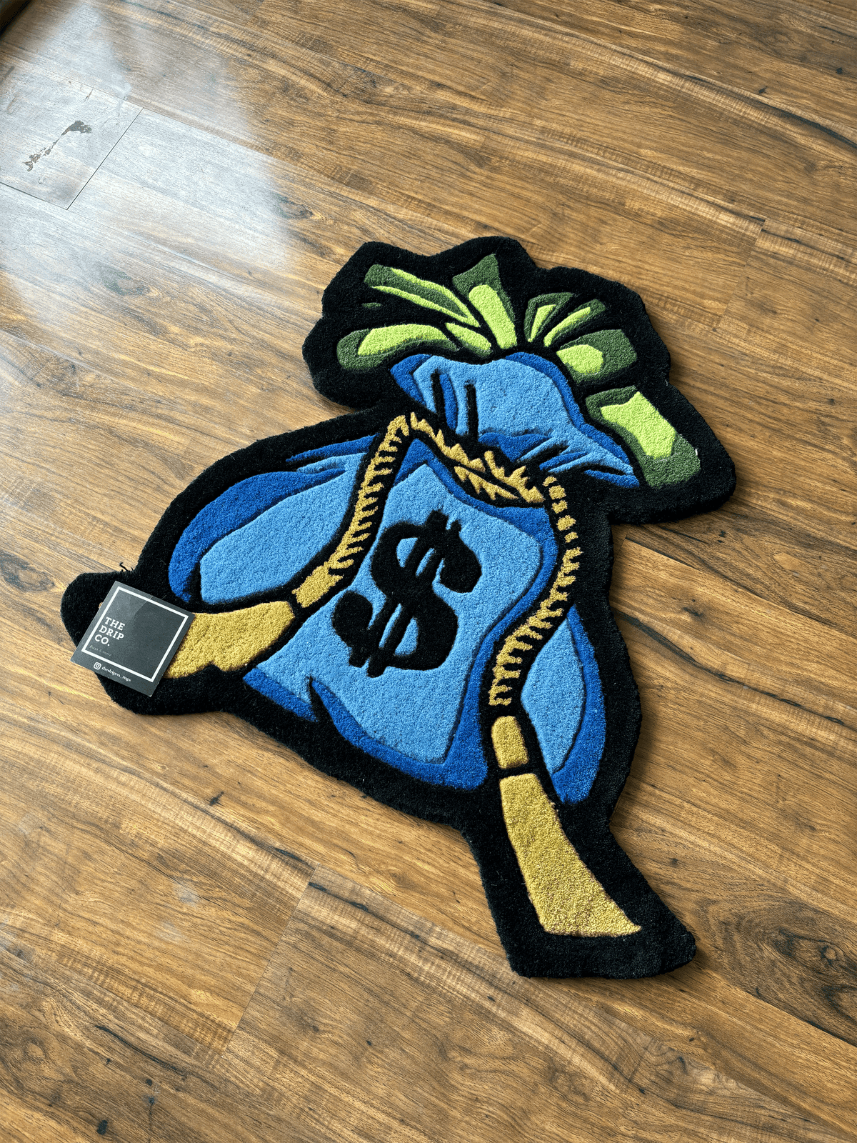 Blue Money Bag Fortune Hand Tufted Custom Rug by THE DRIP CO. RUGS