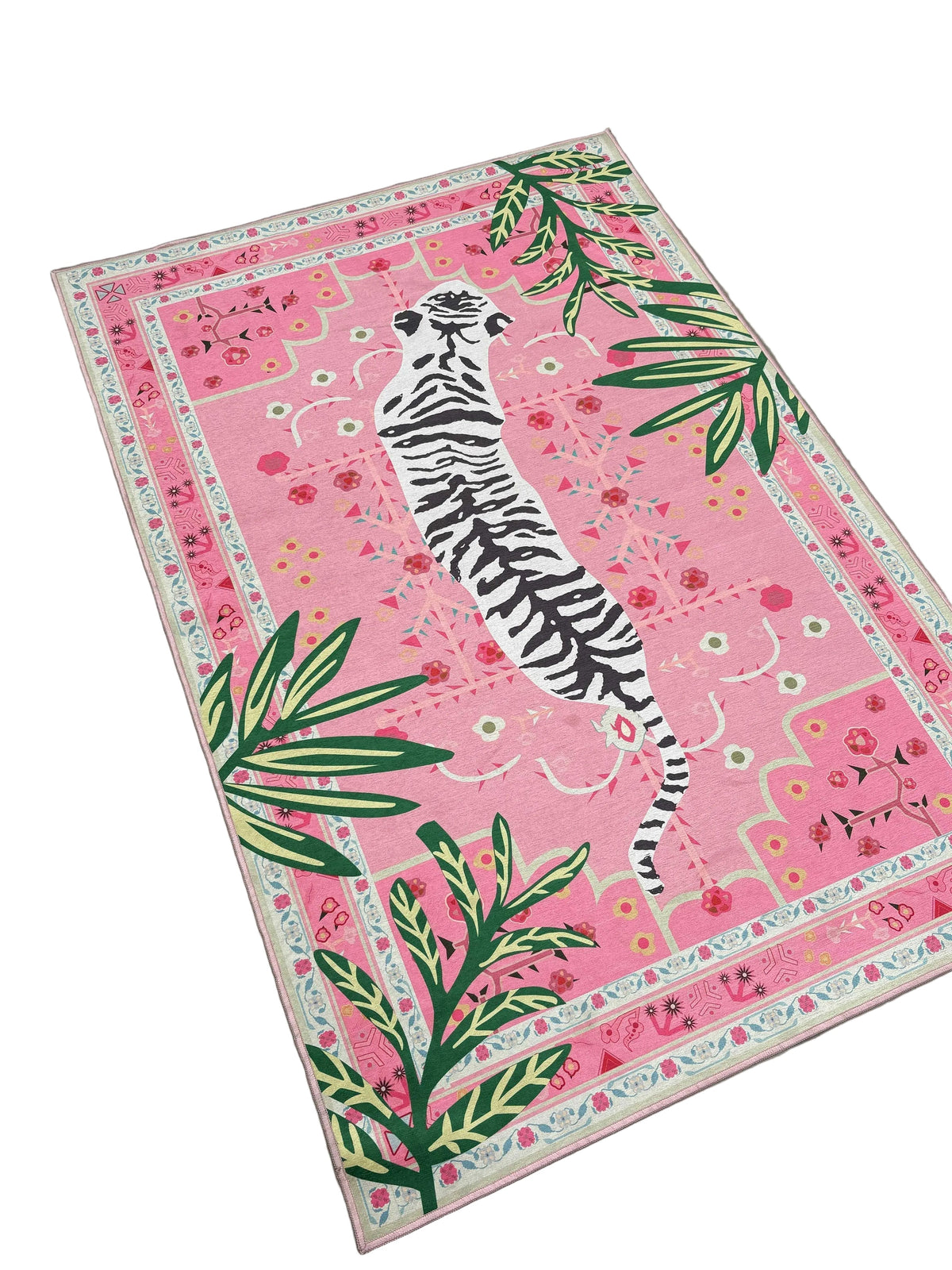 Pink tiger jungle design Washable Custom Rug by THE DRIP CO. RUGS