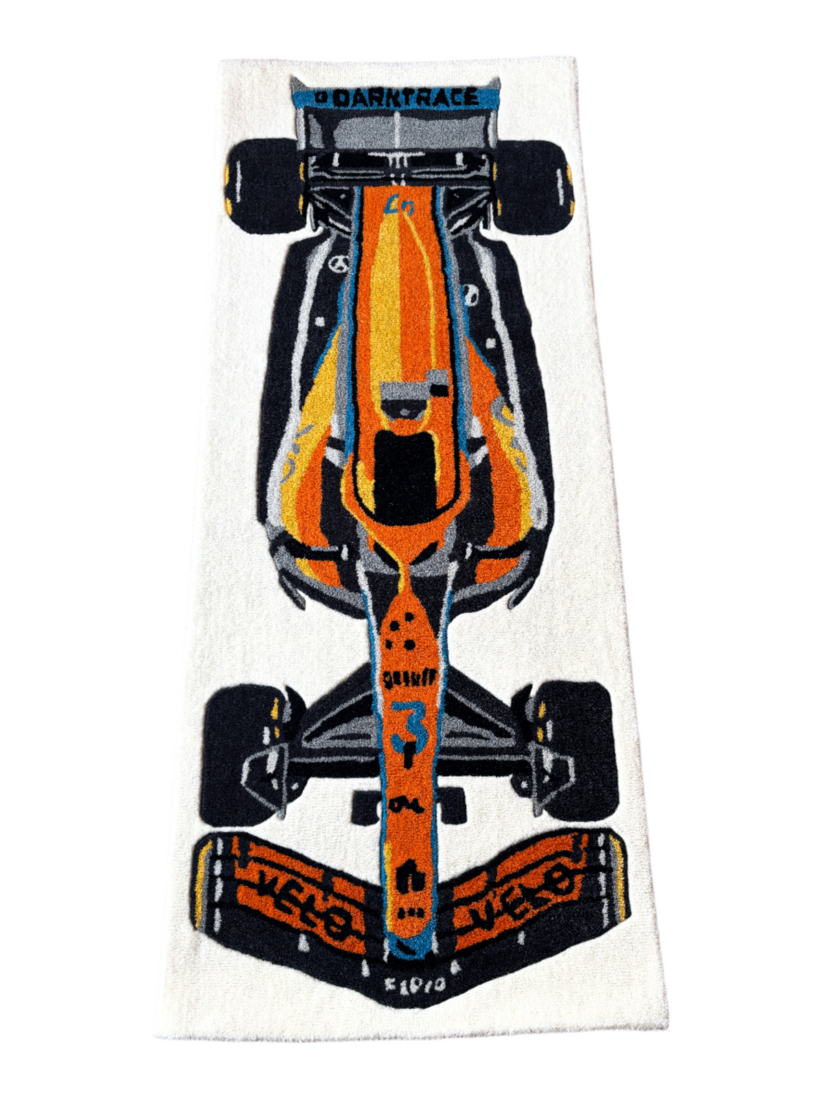 F1 McLaren inspired Racing Car hand tufted Custom Rug by THE DRIP CO. RUGS