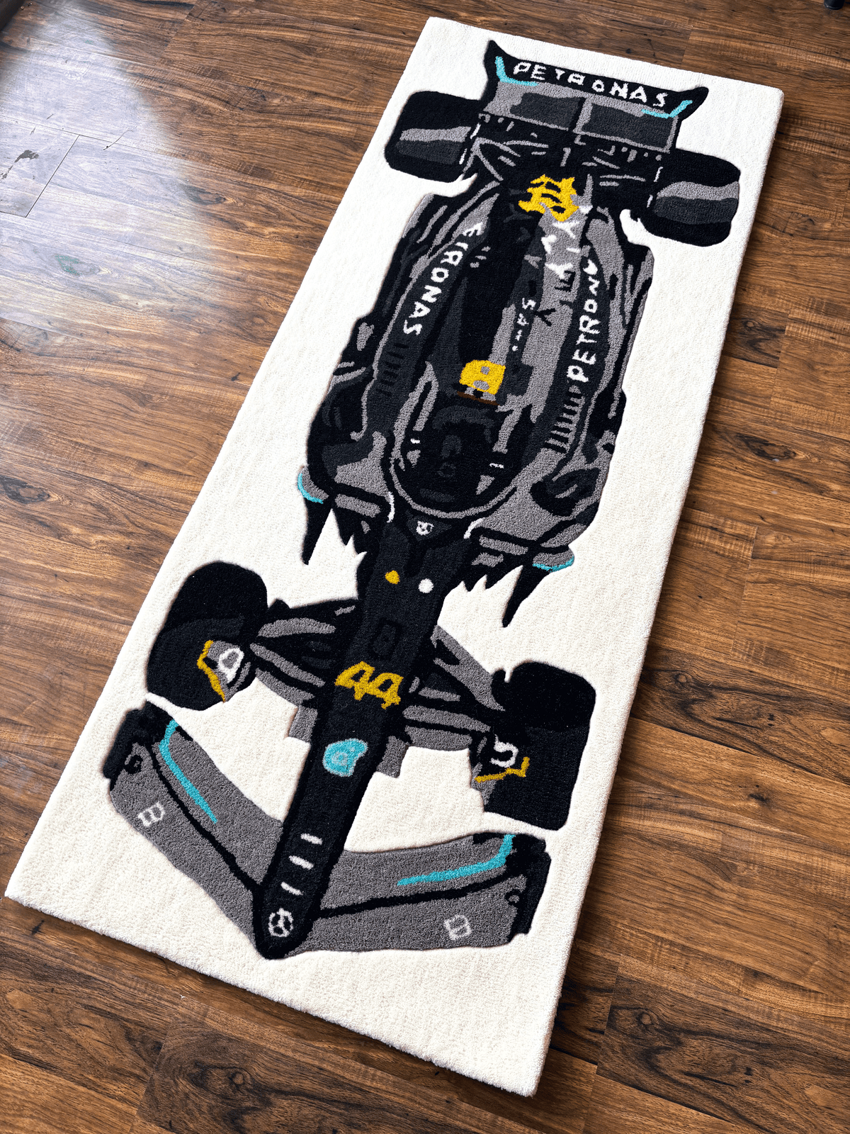 F1 Mercedes inspired Racing Car hand tufted Custom Rug by THE DRIP CO. RUGS