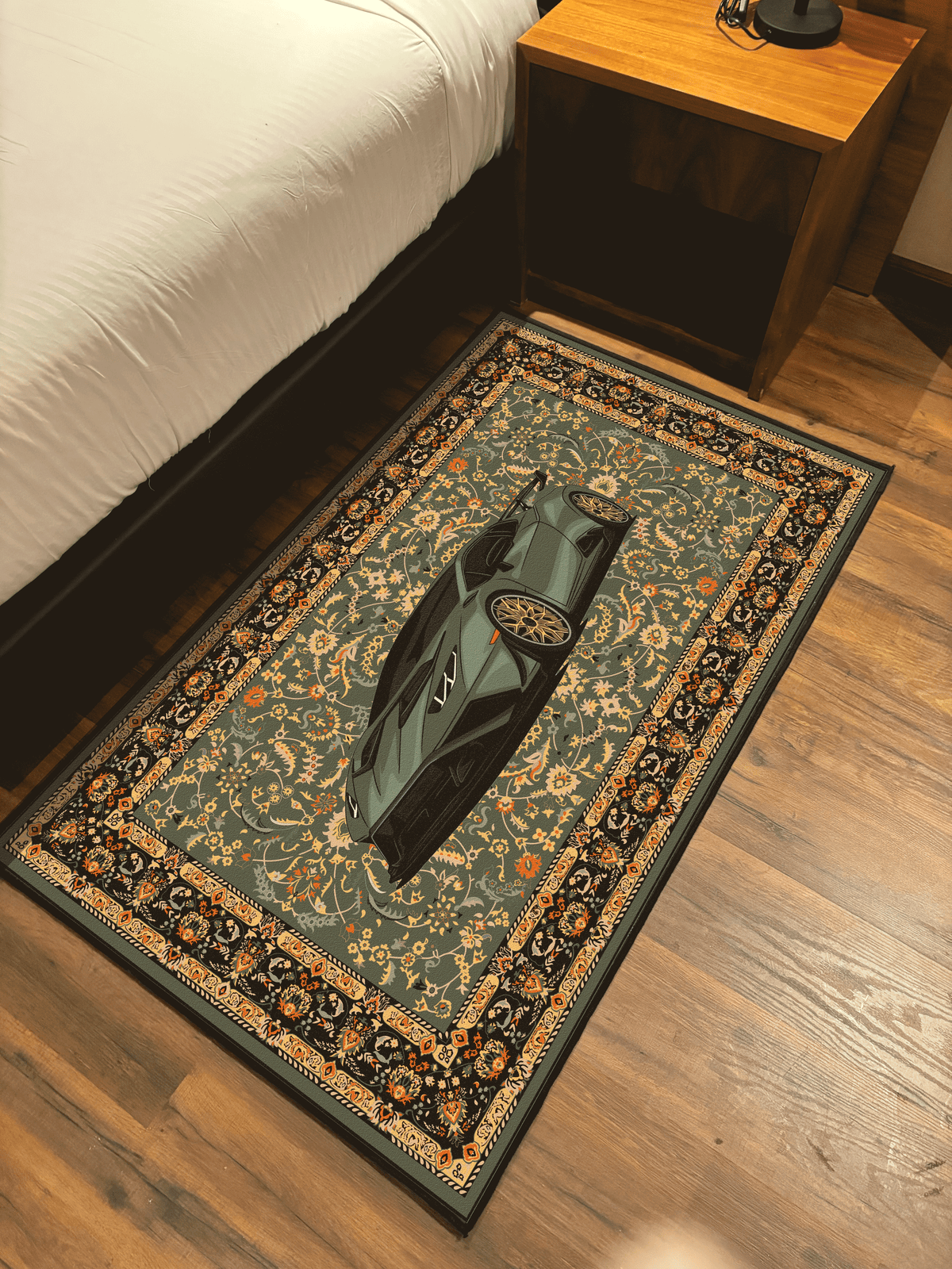 Green Lambo traditional design Washable Custom Rug by THE DRIP CO. RUGS